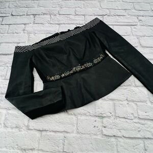 BCBGMaxAzria Black Strapless Cropped Faux Leather Top Shirt Size Small Sparkle